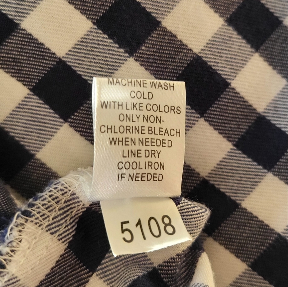 Lulu-B Long Sleeve Gingham Pullover Collared Blouse, Navy Blue and White Size L - Picture 12 of 12